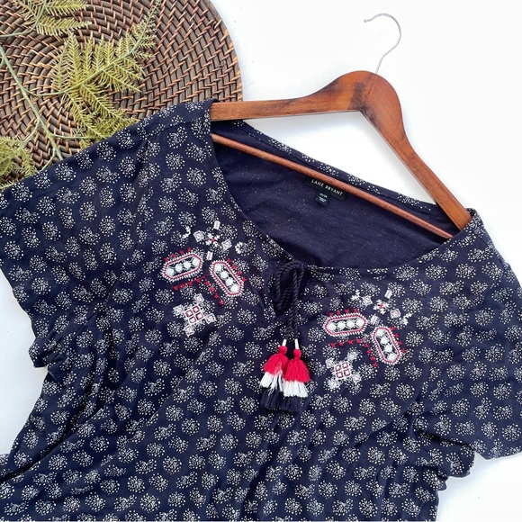 Lane Bryant Womens Shirt Tee Blue Embroidered Tassel Firework Plus Size 22/24 - Picture 1 of 11